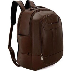 Women & Men Brown Travel Daily Daypack for Work Faux Leather Casual Backpacks